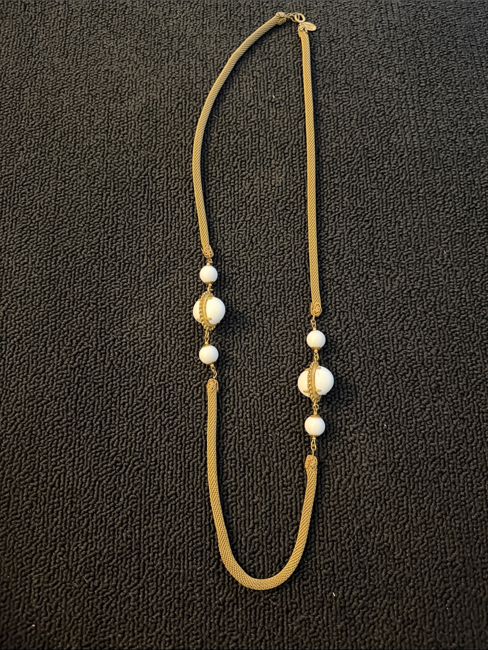 Miriam Haskell Gold Tone Necklace with Milk White Beads